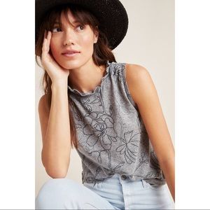 Anthropologie t.la Theia Ruffled Top Sleeveless Gray Grey Floral Women’s Small